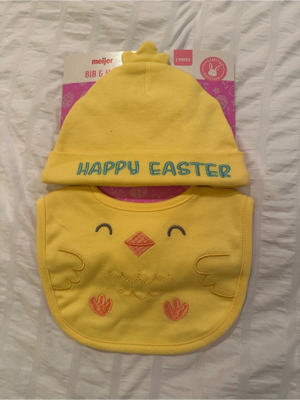 💥 $5 if bundled - Kids Yellow "Happy Easter" Chick Hat & Bib Set NWT